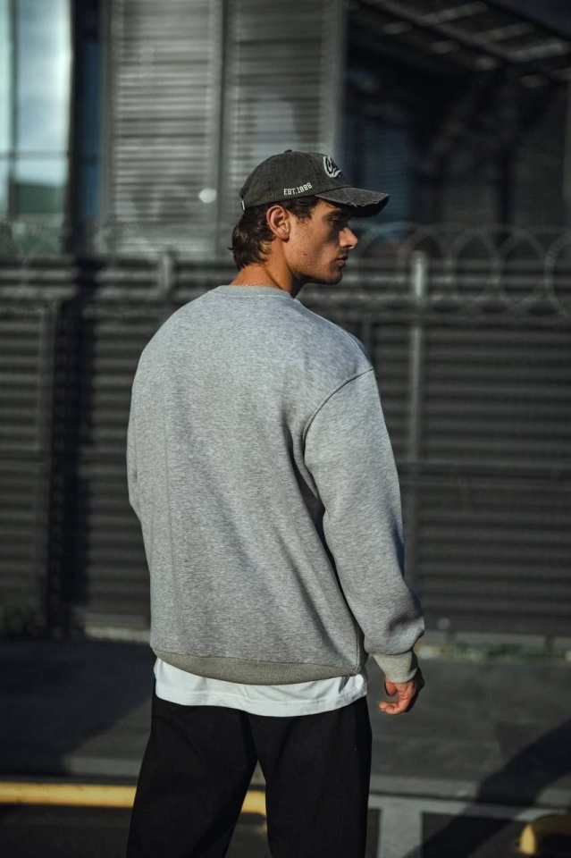 Kışlık Bisiklet Yaka Üç İplik Basic SweatShirt - Gri (131358)