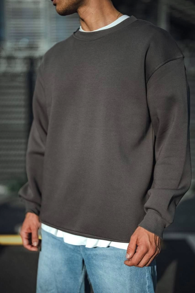 Kışlık Bisiklet Yaka Üç İplik Basic SweatShirt - Antrasit (131359)