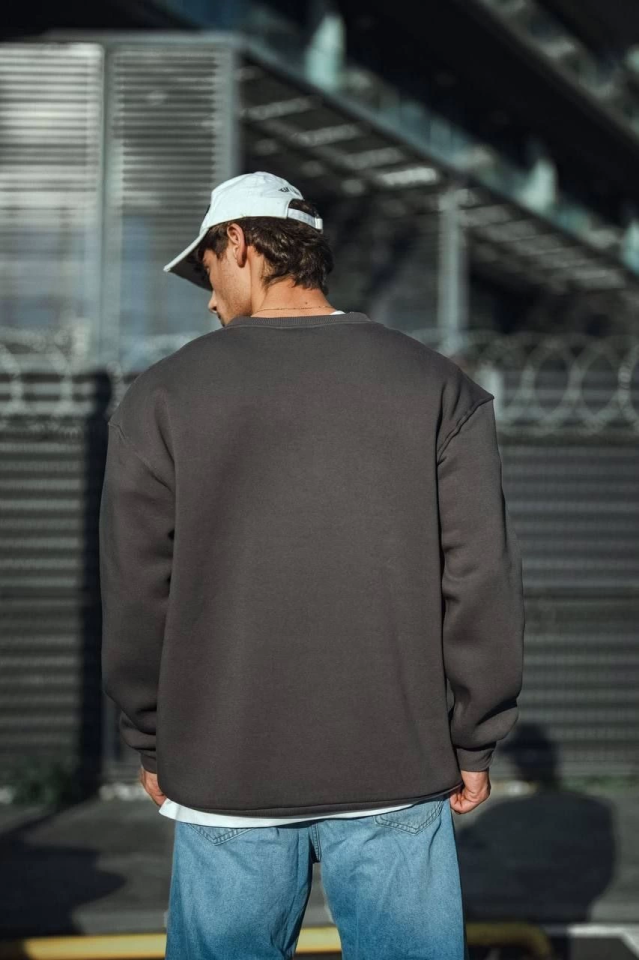Kışlık Bisiklet Yaka Üç İplik Basic SweatShirt - Antrasit (131359)