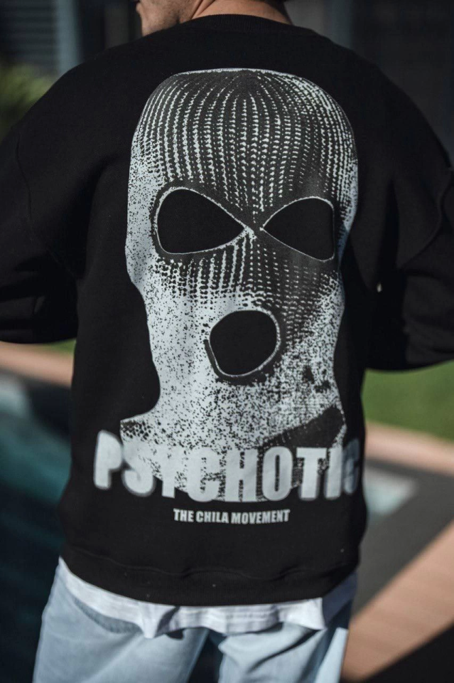 Kışlık Bisiklet Yaka Baskılı SweatShirt - Siyah (131362)