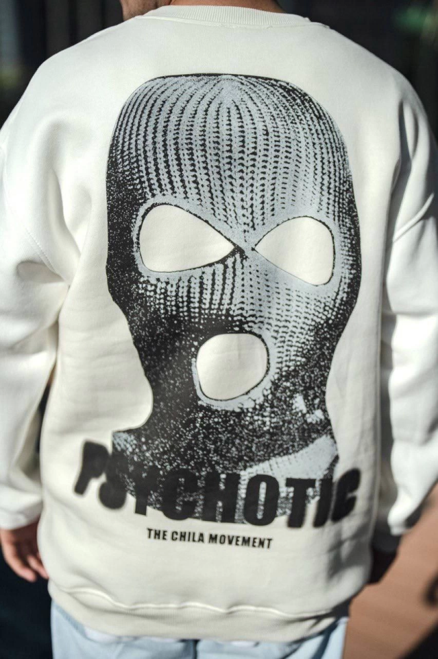 Kışlık Bisiklet Yaka Baskılı SweatShirt - Beyaz (131363)