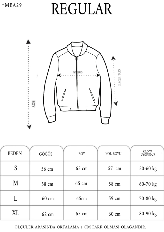 Tam Fermuarlı Uzun Kol Baskılı Bomber Ceket - Siyah (131438)