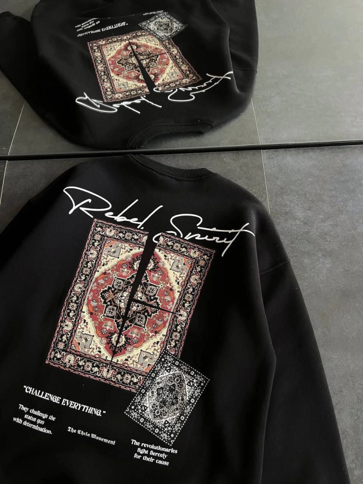 Bisiklet Yaka Baskılı SweatShirt - Siyah (131440)