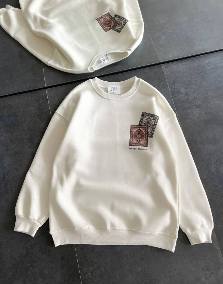 Bisiklet Yaka Baskılı SweatShirt - Beyaz (131441)