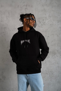 Erkek Kordon İpli Baskılı Kapüşonlu Sweatshirt - Siyah (131526)