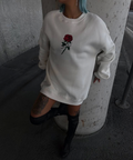 Oversize Üç İplik Bisiklet Yaka Baskılı SweatShirt - Beyaz (131575)