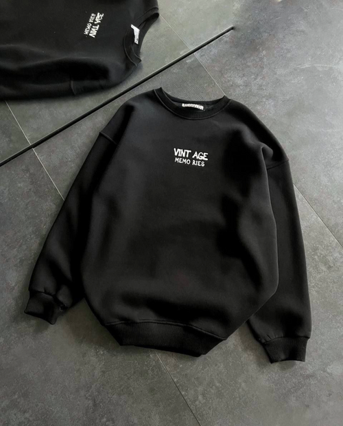 Bisiklet Yaka Üç İplik Baskılı Oversize SweatShirt - Siyah (131698)