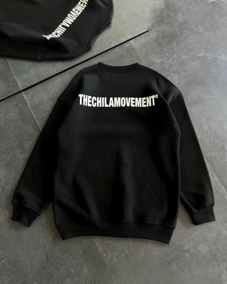 Kışlık Bisiklet Yaka Oversize Baskılı SweatShirt - Siyah (131702)