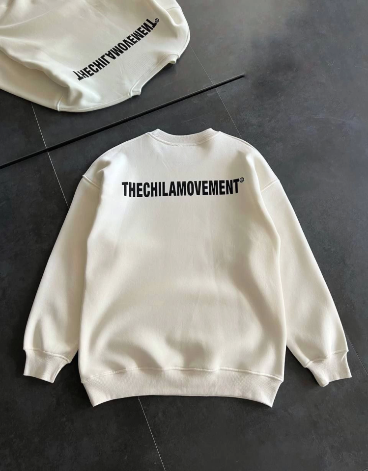 Kışlık Bisiklet Yaka Oversize Baskılı SweatShirt - Beyaz (131703)