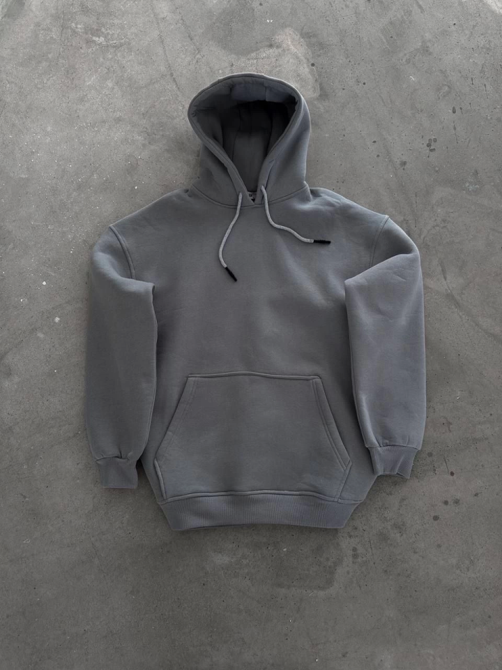 Kapşonlu Üç İplik Penye Basic SweatShirt - Boyalı Gri (131804)