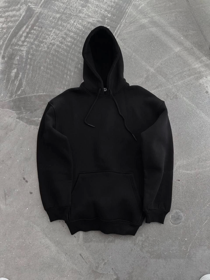 Kapşonlu Üç İplik Penye Basic SweatShirt - Siyah (131805)
