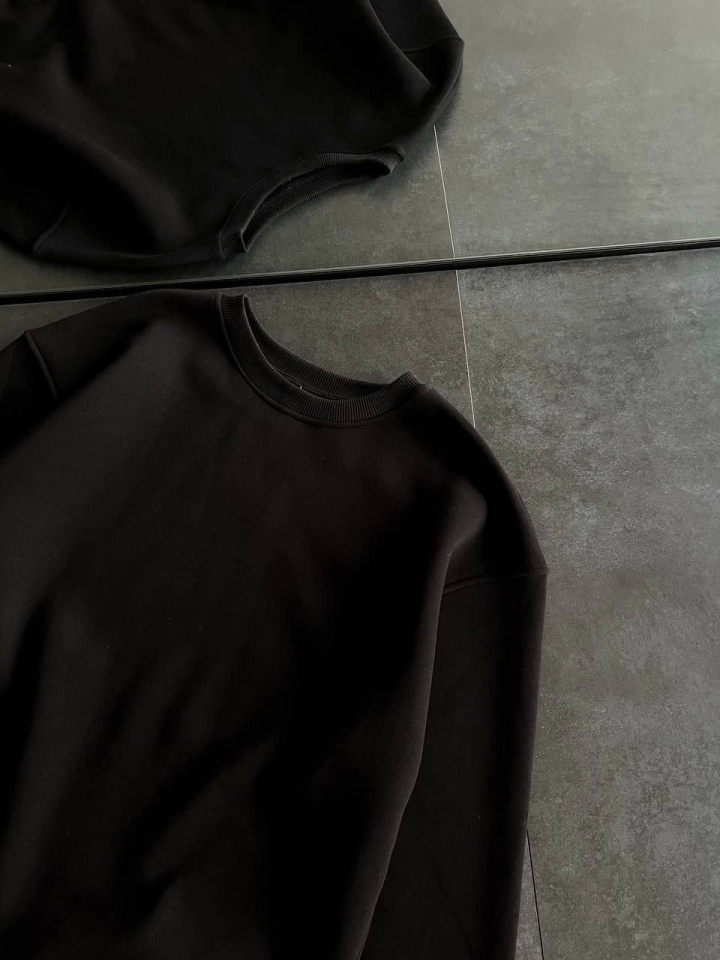 Kışlık Bisiklet Yaka Üç İplik Basic SweatShirt - Siyah (131875)