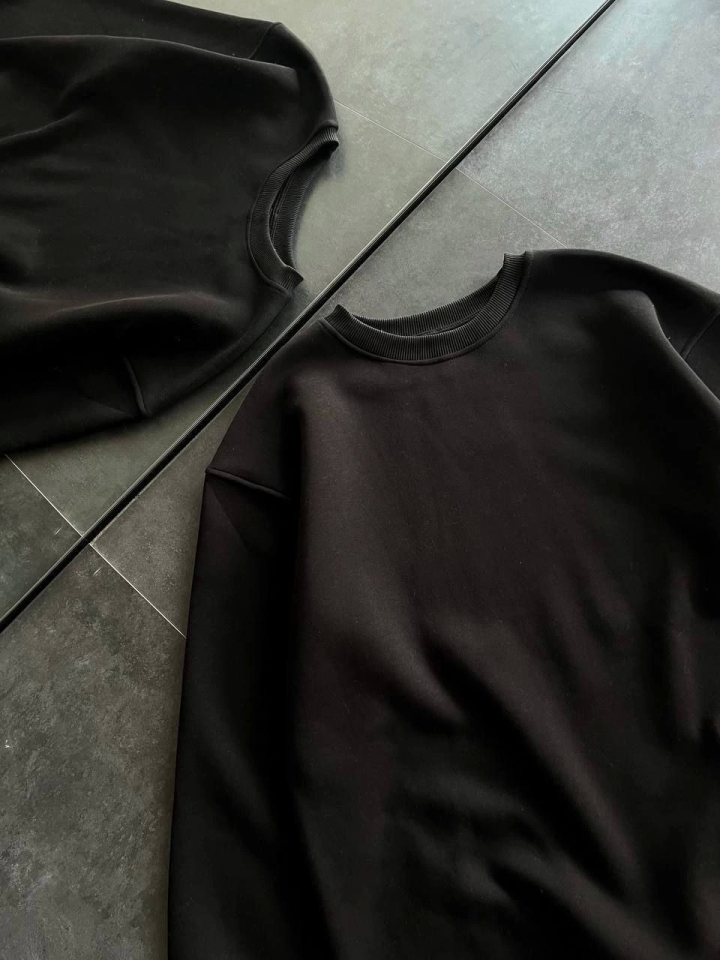 Kışlık Bisiklet Yaka Üç İplik Basic SweatShirt - Siyah (131875)