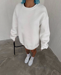 Kışlık Bisiklet Yaka Üç İplik Basic SweatShirt - Beyaz (131876)