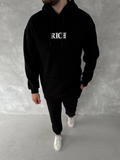 Uzun Kol Kapşonlu Göğüs Baskılı SweatShirt - Siyah (131883)