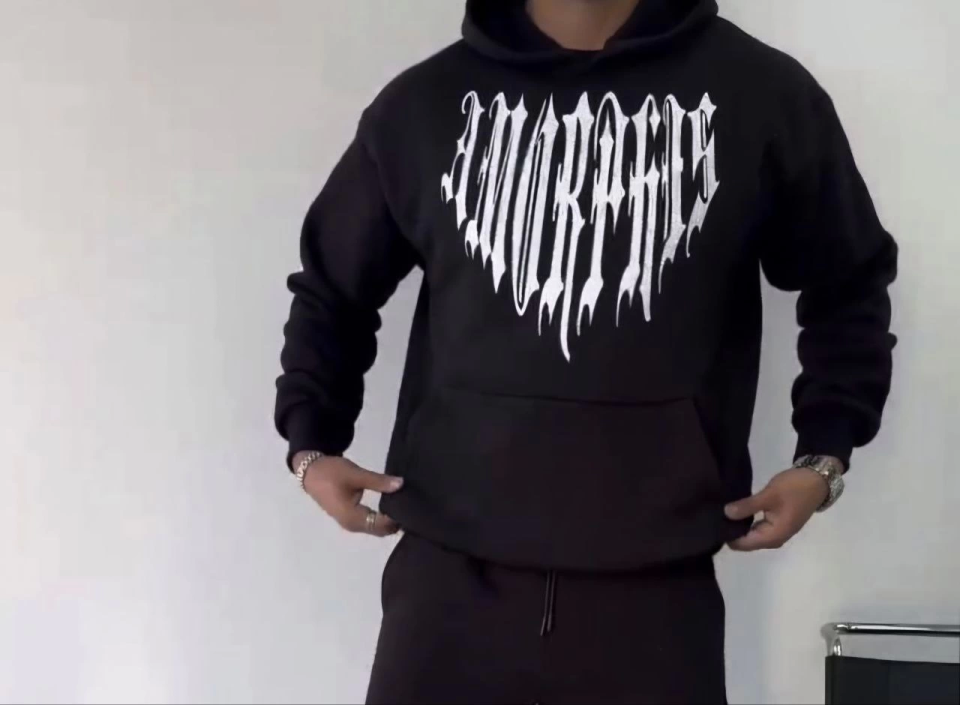 Uzun Kol Kapşonlu Baskılı SweatShirt - Siyah (131957)