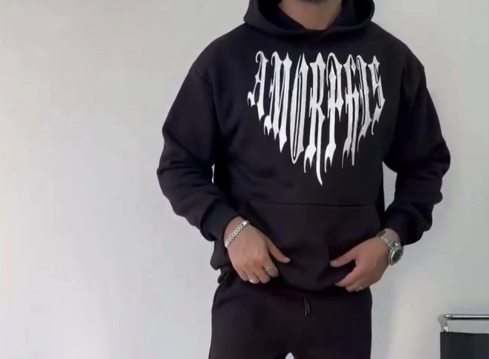 Uzun Kol Kapşonlu Baskılı SweatShirt - Siyah (131957)