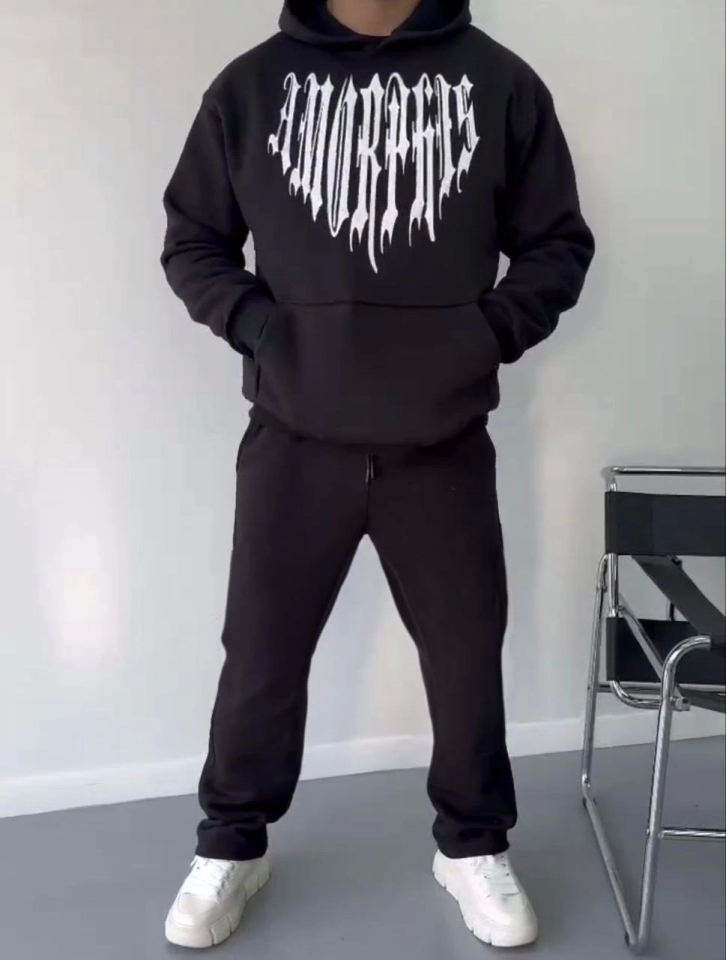 Uzun Kol Kapşonlu Baskılı SweatShirt - Siyah (131957)