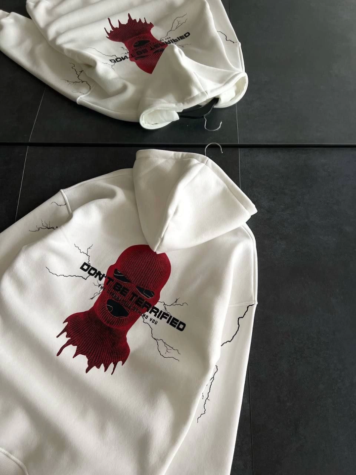 Üç İplik Kapşonlu Baskılı Oversize SweatShirt- Beyaz (131959)