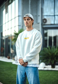 Kışlık Bisiklet Yaka Baskılı SweatShirt - Beyaz (132029)