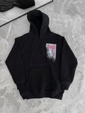 Uzun Kol Kapşonlu Ön Ve Arka Baskılı SweatShirt - Siyah (132932)
