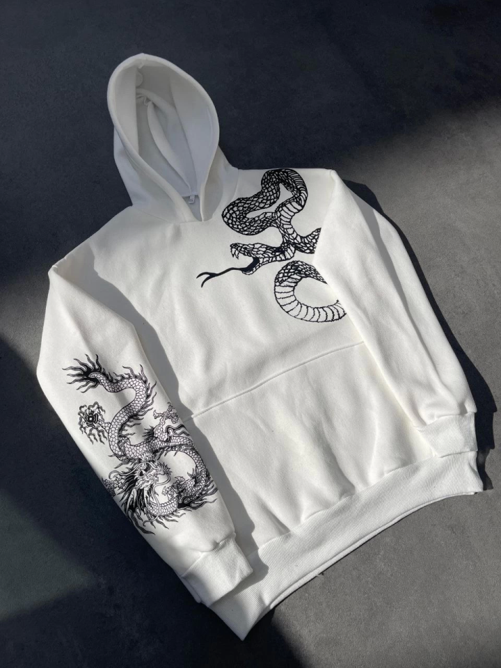 Uzun Kol Kapşonlu Baskılı SweatShirt - Beyaz (133164)