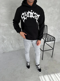 Unisex Üç İplik Kapşonlu Baskılı SweatShirt - Siyah (133167)