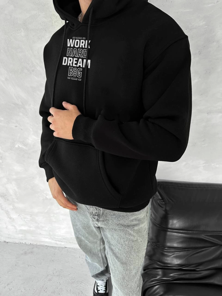 Kışlık Üç İplik Kapşonlu SweatShirt - Siyah (134224)