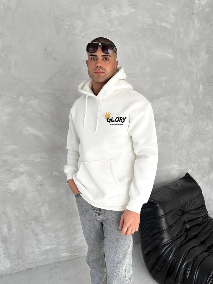 Kışlık Üç İplik Kapşonlu SweatShirt - Beyaz (134225)