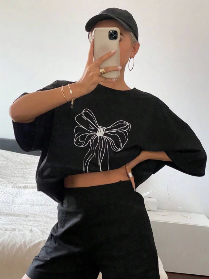 Baskılı Oversize T-shirt - Siyah (146034)
