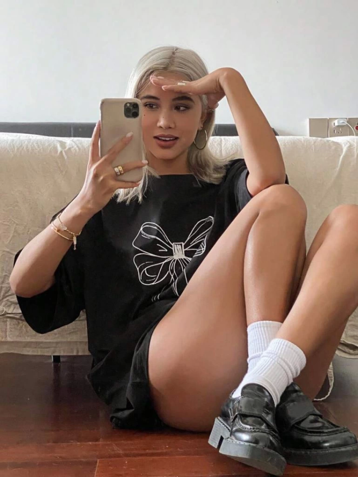 Baskılı Oversize T-shirt - Siyah (146034)