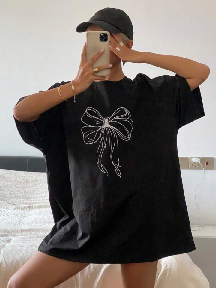 Baskılı Oversize T-shirt - Siyah (146034)