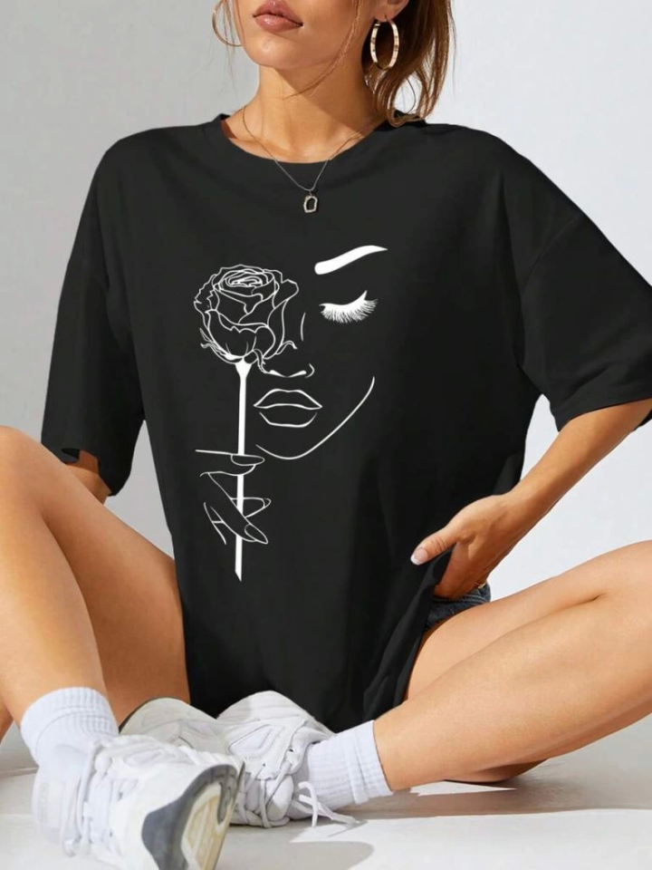 Baskılı Oversize T-shirt - Siyah (146035)