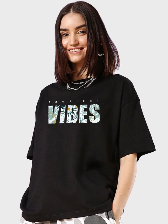 Baskılı Oversize T-shirt - Siyah (146036)