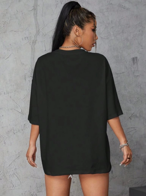 Baskılı Oversize T-shirt - Siyah (146038)
