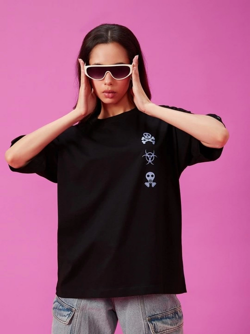Baskılı Oversize T-shirt - Siyah (146040)
