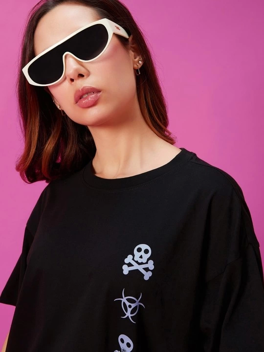 Baskılı Oversize T-shirt - Siyah (146040)