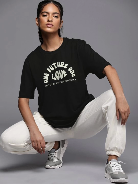 Baskılı Oversize T-shirt - Siyah (146041)