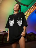 Baskılı Oversize T-shirt - Siyah (146044)