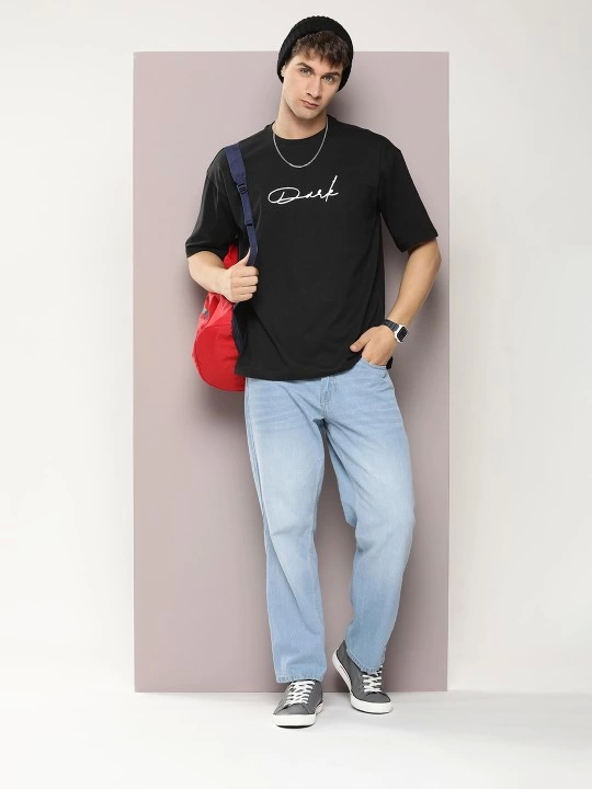 Erkek Baskılı Oversize T-shirt - Siyah (146045)