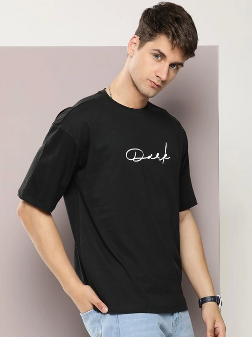 Erkek Baskılı Oversize T-shirt - Siyah (146045)