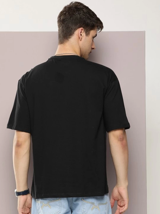 Erkek Baskılı Oversize T-shirt - Siyah (146045)