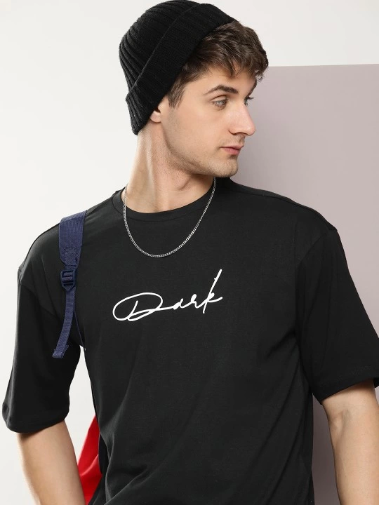 Erkek Baskılı Oversize T-shirt - Siyah (146045)