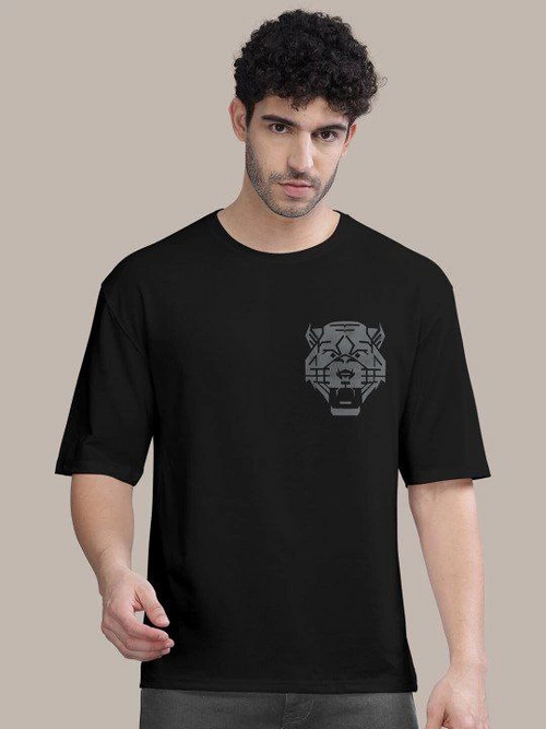 Erkek Baskılı Oversize T-shirt - Siyah (146098)
