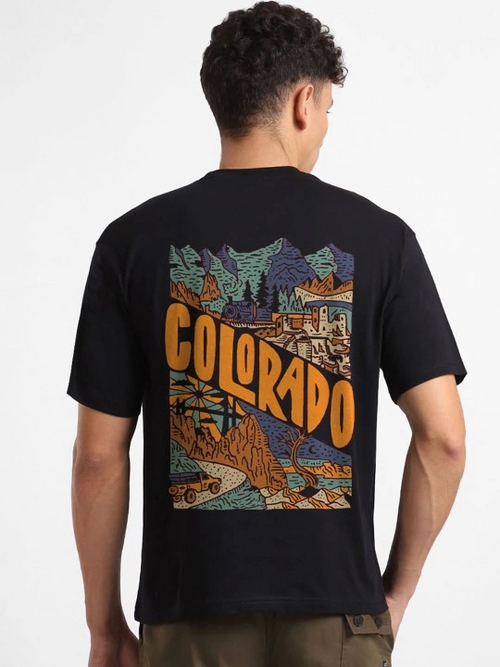 Erkek Baskılı Oversize T-shirt - Siyah (146101)