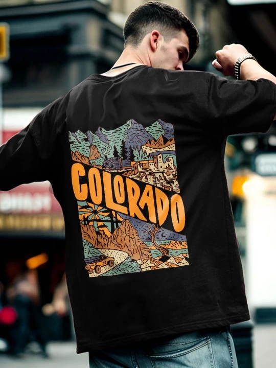 Erkek Baskılı Oversize T-shirt - Siyah (146101)