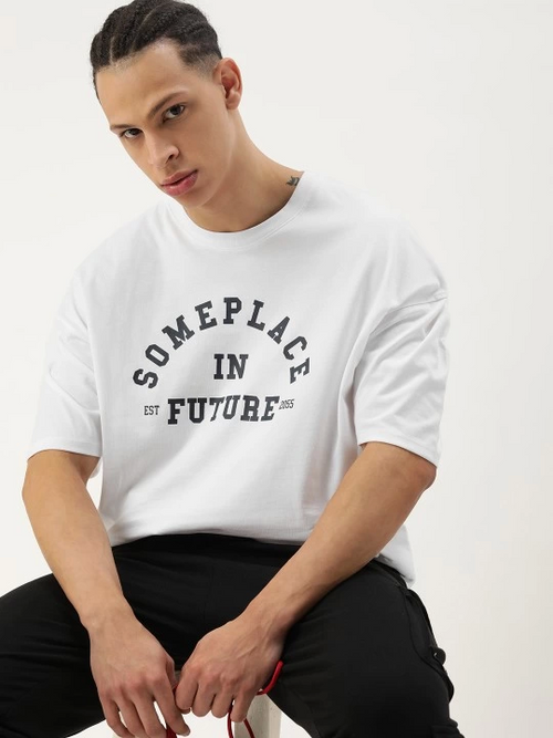 Erkek Baskılı Oversize T-shirt - Beyaz (146102)