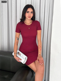 Bisiklet Yaka Kısa Kol Likralı Elbise Bordo