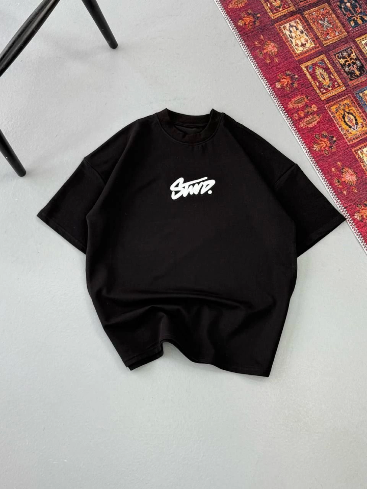 Erkek Baskılı Oversize T-shirt - Siyah (147638)