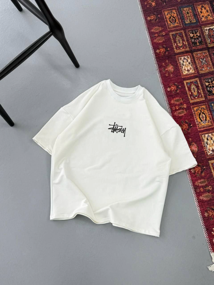 Erkek Baskılı Oversize T-shirt - Beyaz (147642)